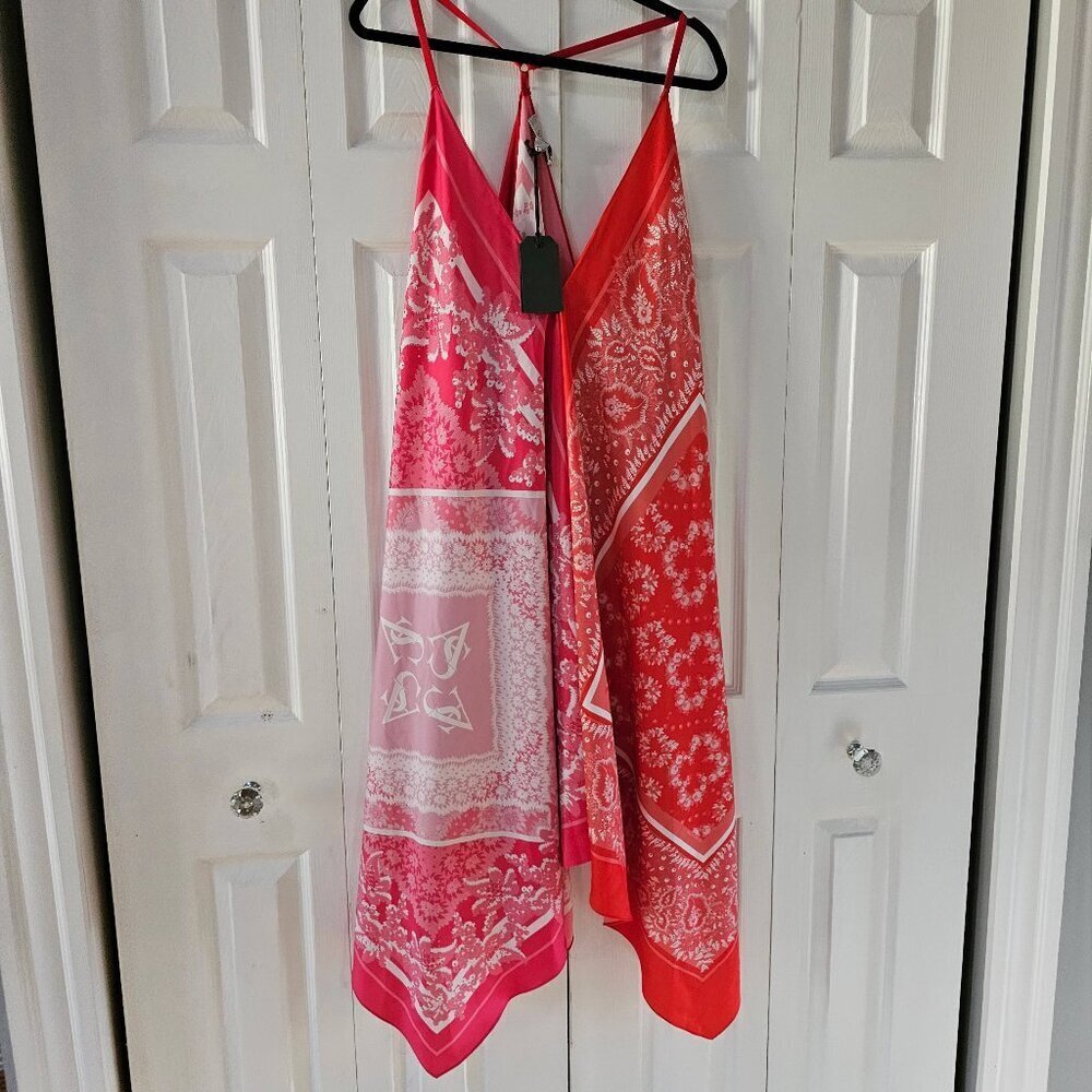 All Saints Women's Lil Paloma Bandana Asymmetric Coverup Silk Dress Size 10 - Picture 6 of 15